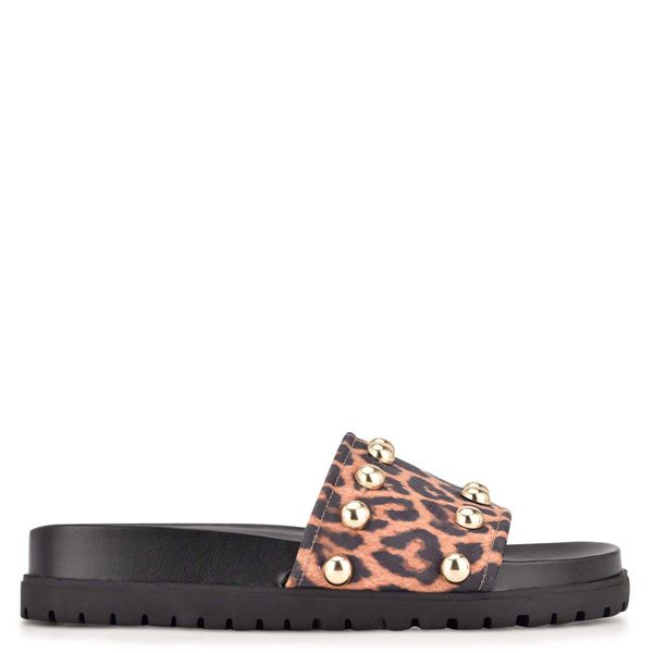 Nine West Freely Studded Flat Leopard Slippers | South Africa 72A15-2I25